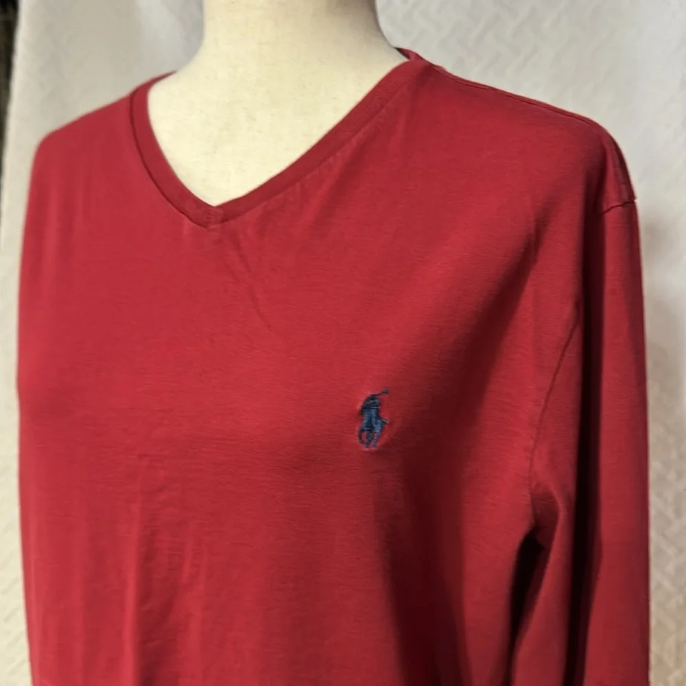 Polo Ralph Lauren Red Medium Long Sleeve V Neck Top - Picture 2 of 4